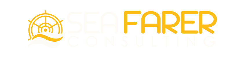 Seafarer Consulting, gold ship's wheel logo