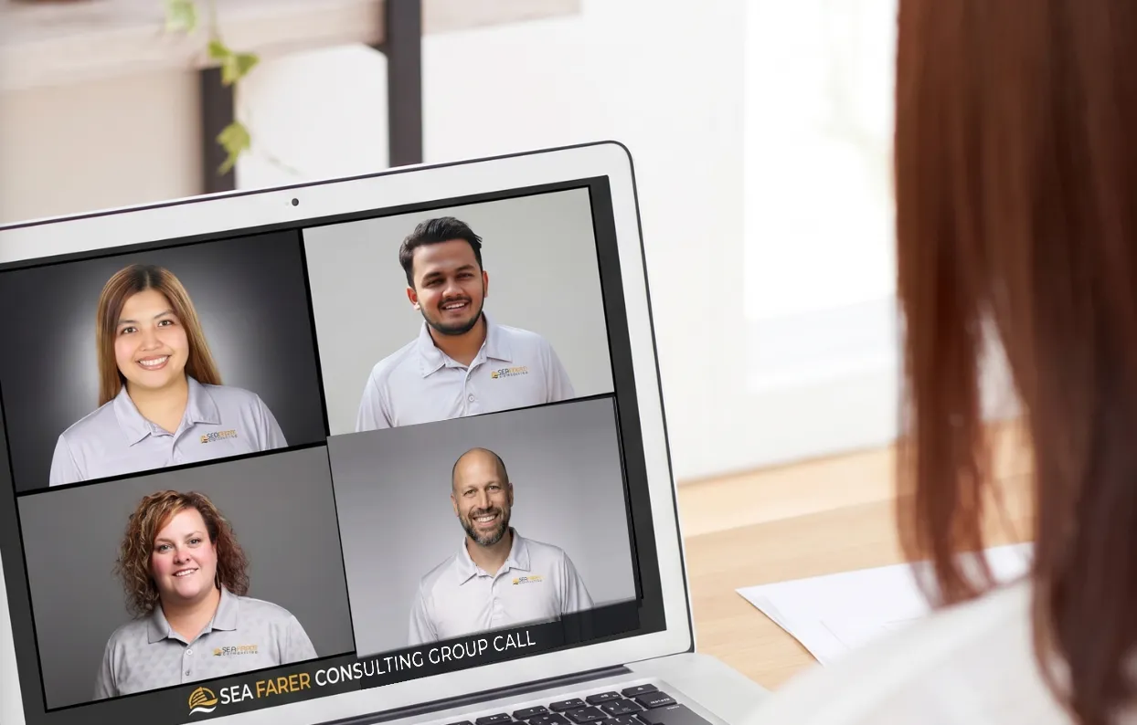 The Seafarer Consulting team on a video call with a client